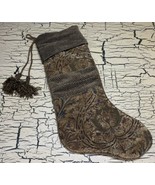 Villa Bacci Christmas Holiday Stocking Green Gold Floral Leaf Tapestry T... - $26.51 CAD
