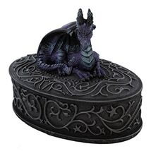 Dragon Laying on Oval Shaped Jewelry Trinket Box Mythical Fantasy Decora... - $25.98