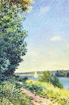 Normandy, path on the water, in the evening at Sahurs by Alfred Sisley - Art Pri - £17.29 GBP+