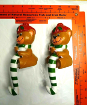 Vintage Plastic Christmas Mantle Sitting Bears (2) Candy Cane Stockings Hooks - £9.89 GBP