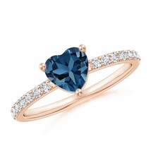 ANGARA Heart London Blue Topaz Ring with Diamond Accents for Women in 14K Gold - £468.42 GBP