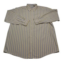 LL Bean Shirt Mens 18 36 Yellow Blue Striped Long Sleeve Wrinkle Resistant - £13.95 GBP