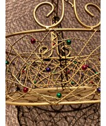 Pier 1 Gold Wired Red Green Purple Beads Tray Basket Storage Decor 11&#39; x 9&quot; - $20.00