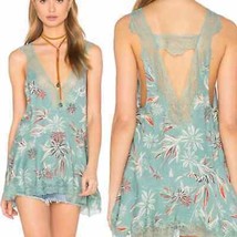 Free People Intimately Bellflower Lace Tank Top Medium Green Floral - £23.25 GBP