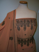 7.5yds Designer Irid Copper Satin Georgette W/ Dull Copper Embroidery Paisleys - £240.90 GBP