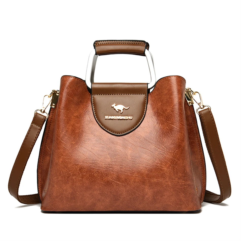 Luxury Designer Handbag Purses for Women Female Oil Leather Branded Shou... - $49.15