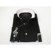 Mens AXXESS Musician Singer Cotton Shirt Turkey Musical Notes 724-22 Black White image 3
