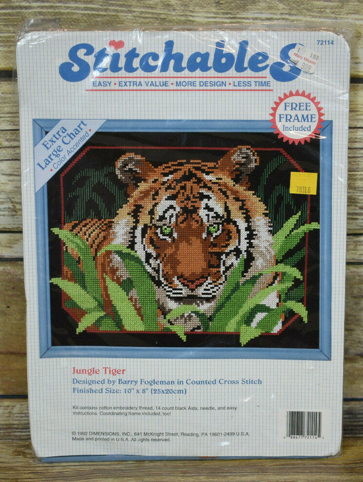 Vintage NOS Dimensions Cross Stitch Kit Jungle Tiger 72114 1992 10x8 - $9.90