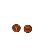 Vintage Sterling Signed 925 Amber Button Dome Rope Accent Pierced Stud E... - $752.67 MXN