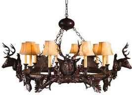 Chandelier 5 Small Stag Heads 10-Light Deer Hand-Crafted OK Casting Faux Leather - £3,335.49 GBP