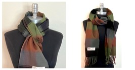 Made In England 100% Cashmere Scarf Wrap Soft Wool Plaid Olive/Black/Gray/Brown - £20.77 GBP