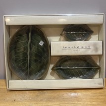 3 Pier 1 Green Harvest Leaf Shaped Stoneware Dining Serving Platters Pla... - $49.49