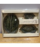 3 Pier 1 Green Harvest Leaf Shaped Stoneware Dining Serving Platters Pla... - $67.68 CAD