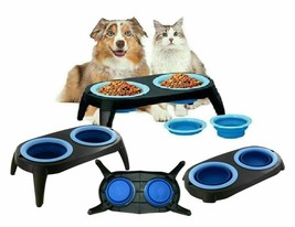 Collapsible Pet Feeding Bowl Set With Foldable Tray Easy to Clean and Anti-Slip - £12.80 GBP
