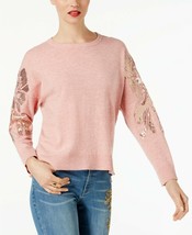 INC International Concepts Embellish Sequin Mesh Sleeve Pink Sweater Top Size XS - £23.32 GBP