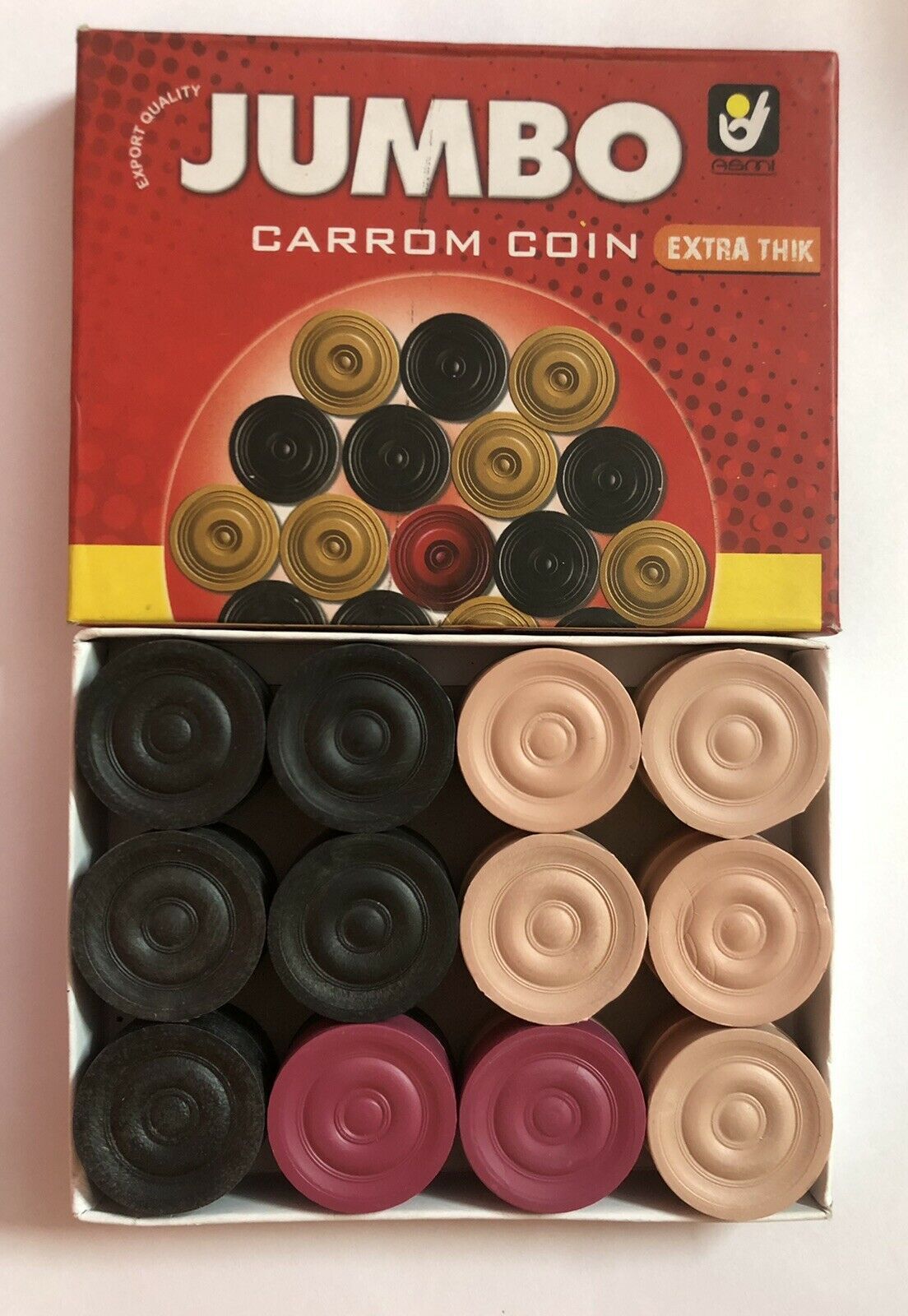 Premium Quality Carrom Board Coins 24 pc Jumbo Size Heavy weight smooth ... - $23.71