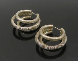 925 Sterling Silver - Vintage Shiny Triple Shank Twist Hoop Earrings - EG11341 - £50.36 GBP