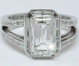 Engagement Ring 5.00Ct Emerald Cut Simulated Diamond White Gold Plated in Size 9 - £126.69 GBP