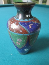 CHINESE ANTIQUE CLOISONNE VASE BLUE/GREEN WHITE FLOWERS 5&quot; - $105.92