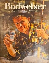 Budweiser Hunting Fishing Pole Fish Smoking Relaxing-1964 Vintage Print Ad - $276.14 MXN