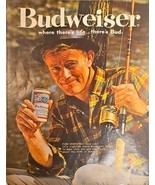 Budweiser Hunting Fishing Pole Fish Smoking Relaxing-1964 Vintage Print Ad - $14.75