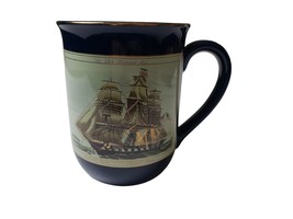 Otagiri Mug Japan Nautical Cobalt Coffee Cup The White Diamond Line Clip... - $29.69