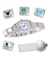Whimsical White Italian Charm Watch Bracelet Plus Tool &amp; Enamel Charms - €16,03 EUR