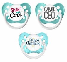 Ulubulu Boy Pacifiers - Prince Charming, Future CEO, Smart &amp; Cool - 3 Pacifiers - £17.66 GBP