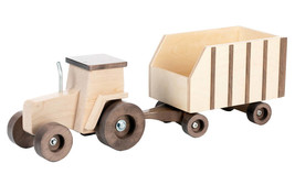 Large Farm Tractor &amp; Forage Wagon - Solid Walnut &amp; Maple Wood Toy - Usa Handmade - £199.56 GBP