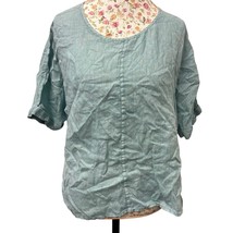  Pure Jill Garment Dyed Linen Top Aqua Blue Short Sleeve PM - $24.69