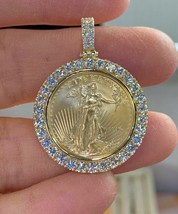 1.20Ct Round Real Moissanite Coin Medallion Unisex Pendant Yellow Gold Plated - $316.02