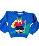 Vintage Kids Boys Size 5 6 Novelty Teddy Bear Sweater Hiking Outdoors Blue - £26.63 GBP