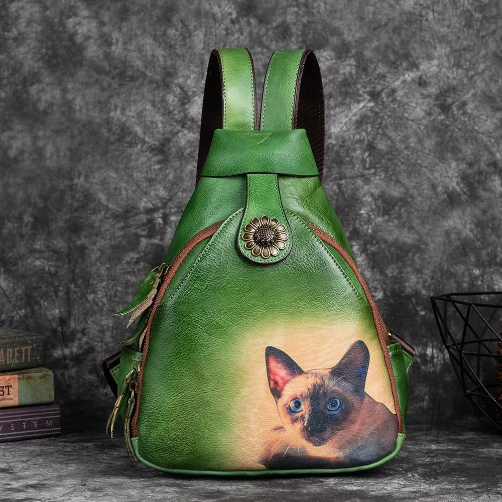  Women Animal Prints Vintage  Leather Backpack 2024  Female Shoulder Bag Retro S - £80.23 GBP