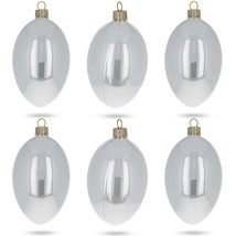 Set of 6 White Glossy Glass Egg Ornaments 4 Inches - £49.55 GBP