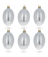 Set of 6 White Glossy Glass Egg Ornaments 4 Inches - £48.69 GBP