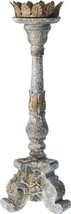 Candleholder Candlestick Transitional Distressed Gray Gold Wood Carved - £151.54 GBP