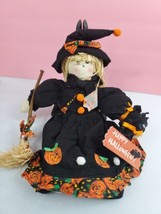 HALLOWEEN GIRL WITCH DOLL 11&quot; Tall décor with Halloween Sign/Broom Box 17 - $10.00