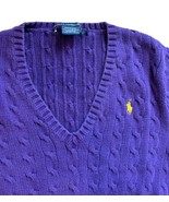 Polo Ralph Lauren 100% Cotton Cable Knit Fisherman Sweater Pullover Purp... - £40.81 GBP