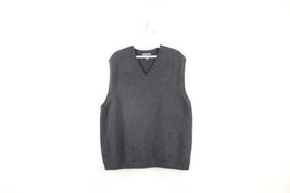 Vintage 90s Lands End Mens XL Faded Blank Cotton Knit Sweater Vest Gray Japan - £39.18 GBP