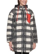 Calvin Klein Womens Curly Plaid Removable-Hood Jacket Size X-Small Color Chili - £83.84 GBP