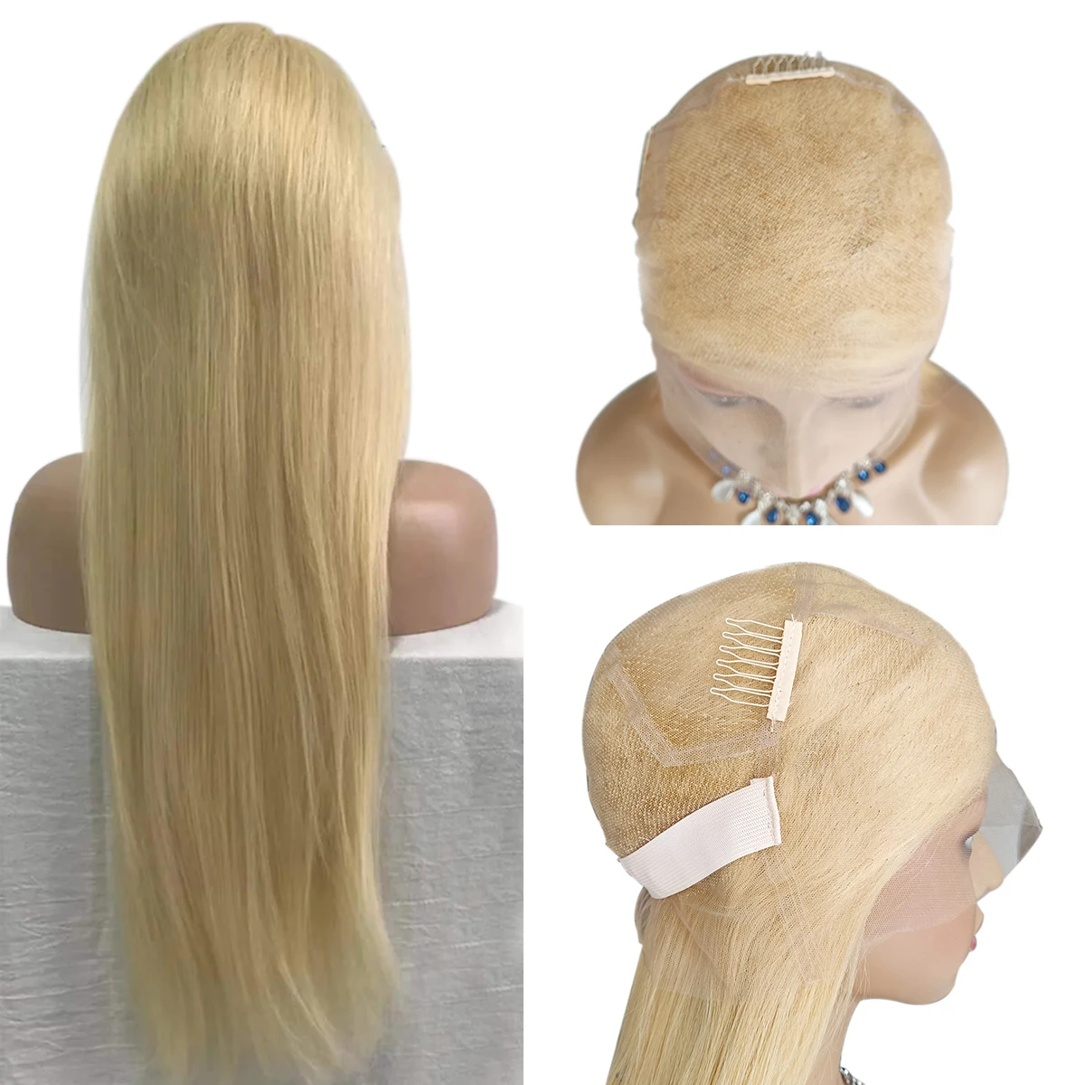 blonde full lace wig 613 blonde straight remy human hair HD lace glueles... - £66.09 GBP+