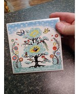 Vtg Trivet Tile Folk Art Scandinavian Happy As Birds In Morning Hour  6&quot;... - $29.69