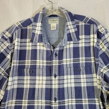 LL Bean Shirt Men Large Long Sleeve Lined Slightly Fitted Blue Plaid - $13.98