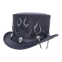 Flames | Mens Biker Leather Top Hat | Skull Hat Band | Handmade Motorcyclist Hat - £30.85 GBP+
