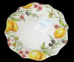 4 Shabby Chic Lemons Flowers Olives Scalloped Borders Melamine 11&quot; Dinne... - £39.06 GBP