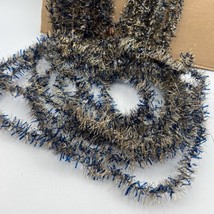 38&#39; Antique Christmas Tinsel Garland Feather Tree Decoration German Blue Silver - $60.76