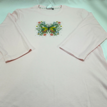 King Universal Pink Shirt Butterfly Size 2X Embroidery 3/4 length sleeves - £14.00 GBP
