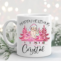 Personalized Pink Christmas Tree Mug, Retro Santa Coffee Mug, Pink Girly... - £13.36 GBP