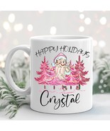 Personalized Pink Christmas Tree Mug, Retro Santa Coffee Mug, Pink Girly... - £13.42 GBP