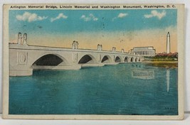 Washington DC Arlington Memorial Bridge Lincoln Memorial Postcard Vintage 1933 - £7.58 GBP